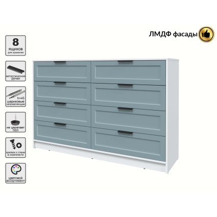 Kомод Тренд КТ-К157 (Белый платинум ЛДСП/ Океан ЛМДФ) Ш1565 В1020 Г451